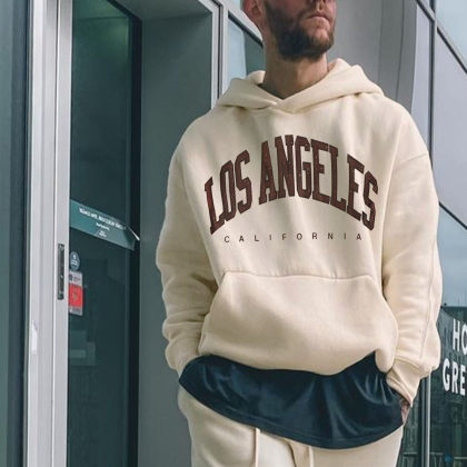 Retro Men's Los Angeles Alphabet Casual Hoodie