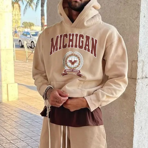 Vintage Men's Michigan Letters Casual Hoodie - Kalesafe.com 