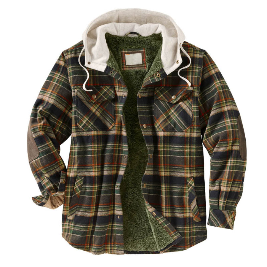 

Plaid Texture And Fleece Chunky Hooded Jacket