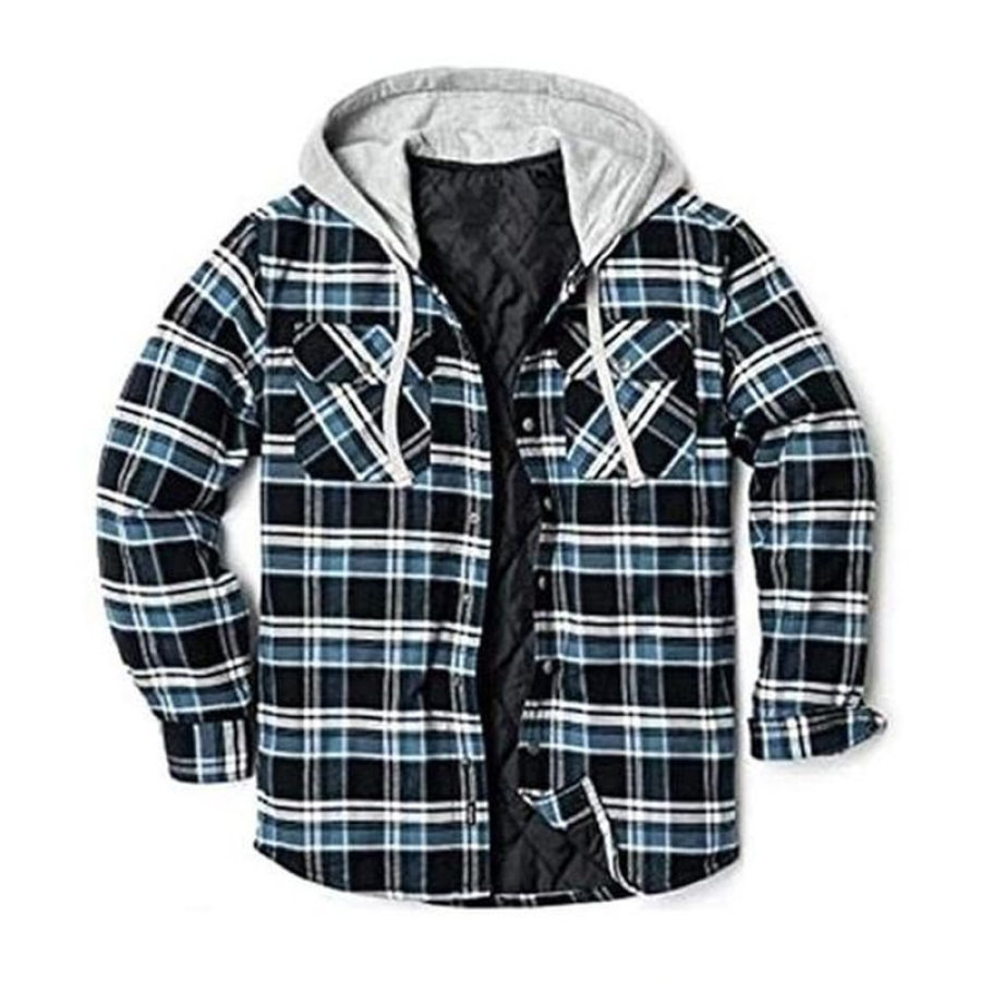 

Hooded Plaid Casual Long Sleeve Pocket Jacket Shirt Top
