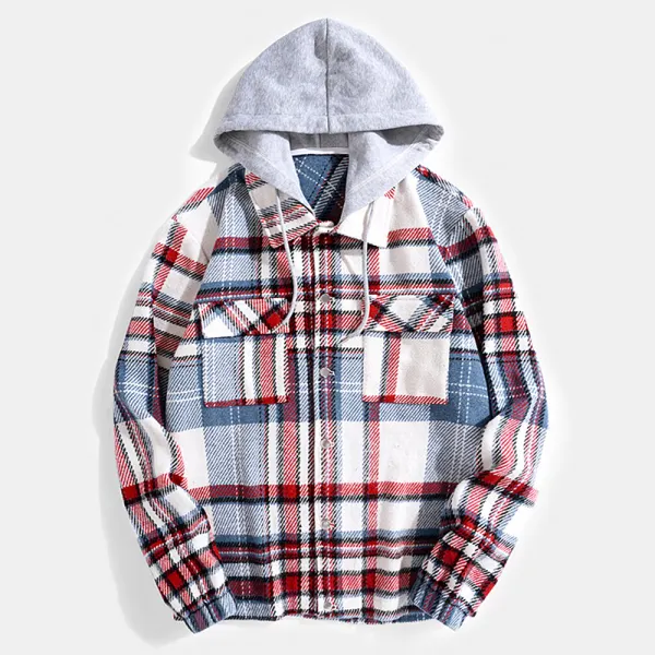 Checked Hooded Brushed Shirt Jacket - Yiyistories.com 
