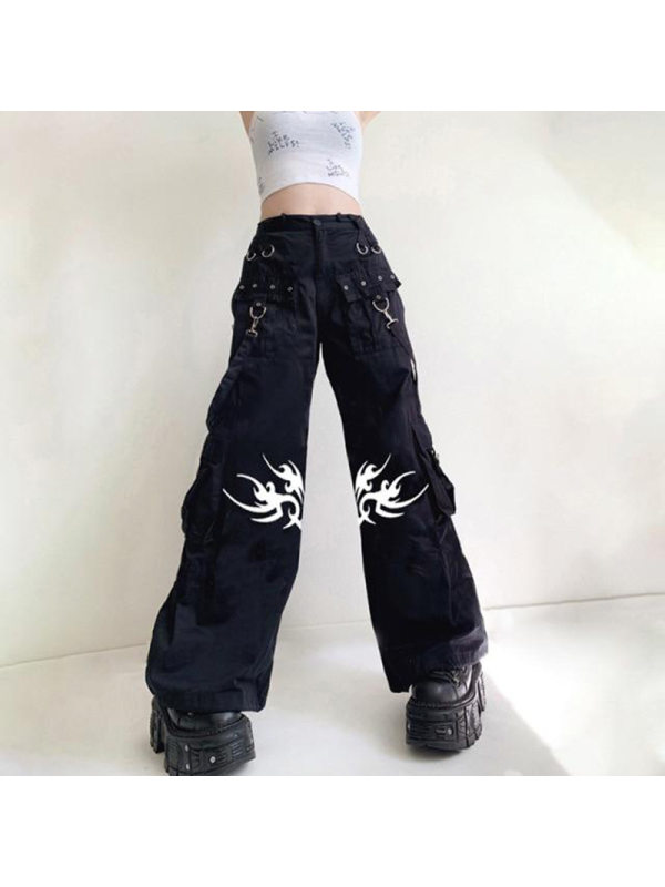 Printed Punk Cargo Pants Gothic Pantalon Hip-Hop Trend Pants - Holawiki.com 