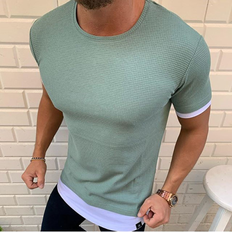 Mens casual solid color round neck short sleeve T shirt TT161