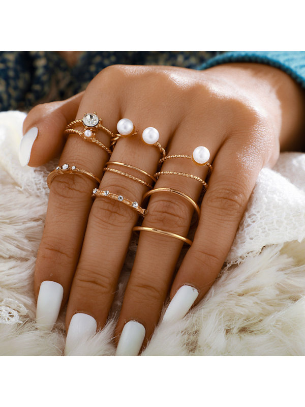 New European and American minimalist style ring set 8-piece pearl ring - Inkshe.com 