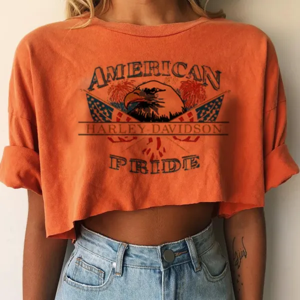Women's Casual Daily Eagle Letter Print Short T-shirt Top - Leanarea.chimpone.com 