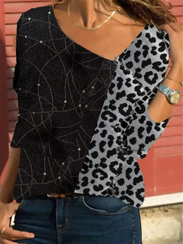 Leopard Print Long Sleeve Stitching T-Shirt - Luvyle.chimpone.com 