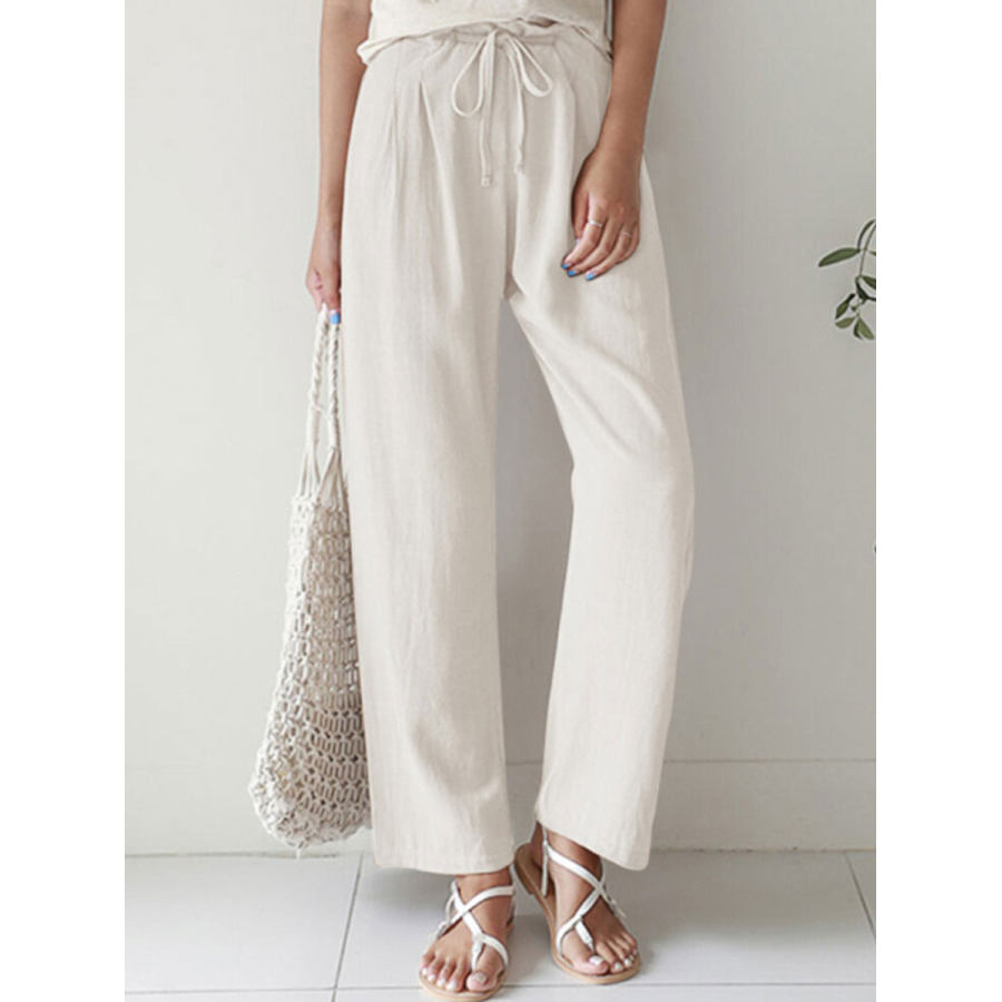 

Casual Solid Color Straight Leg Elastic Waist Cotton Linen Pants