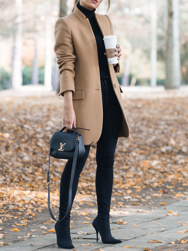 Solid Color Stand Up Collar Pocket Coat
