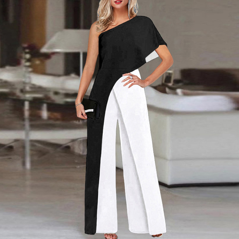 Vintage Contrast Color Single sleeve Jumpsuit