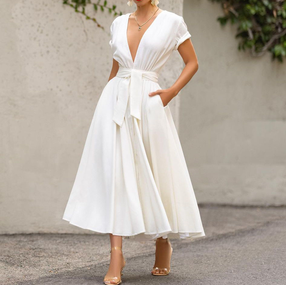 Elegant Solid Color A line Women's Dress