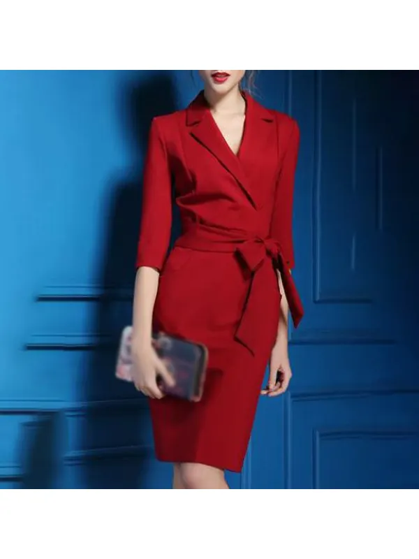Fashion All-match Solid Color Dress - Funluc.com 