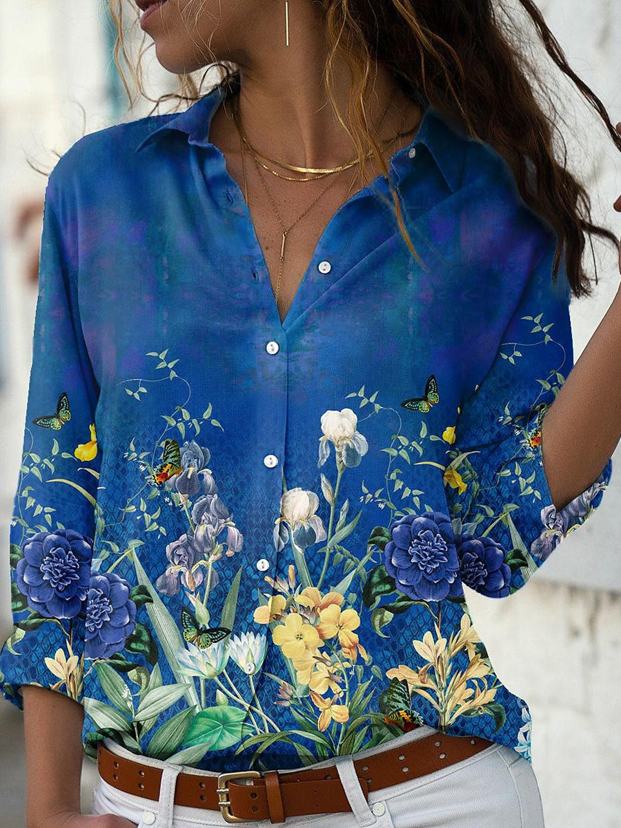 Loose Casual Floral Print Long Sleeve Blouse