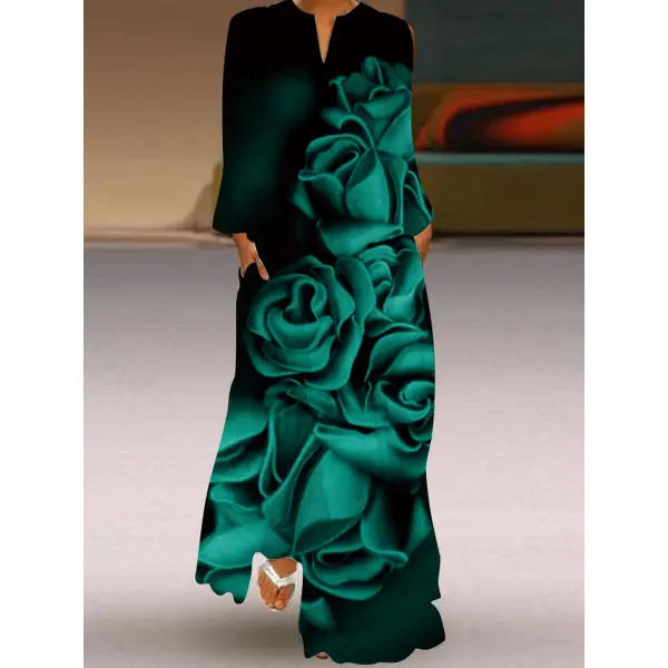 Floral Print Casual Long Sleeve Maxi Dress - Seeklit.com 