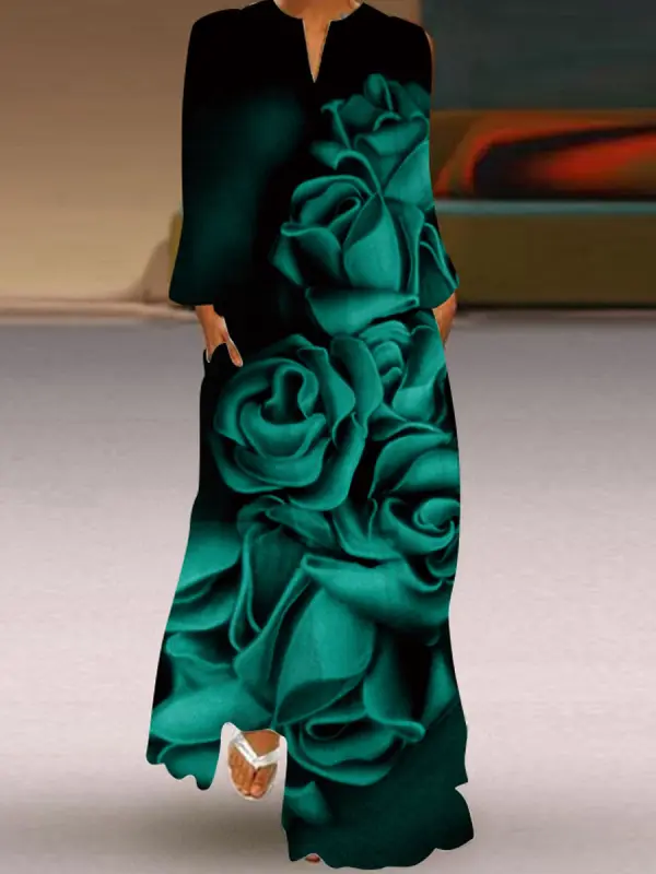 Floral Print Casual Long Sleeve Maxi Dress - Viewbena.com 
