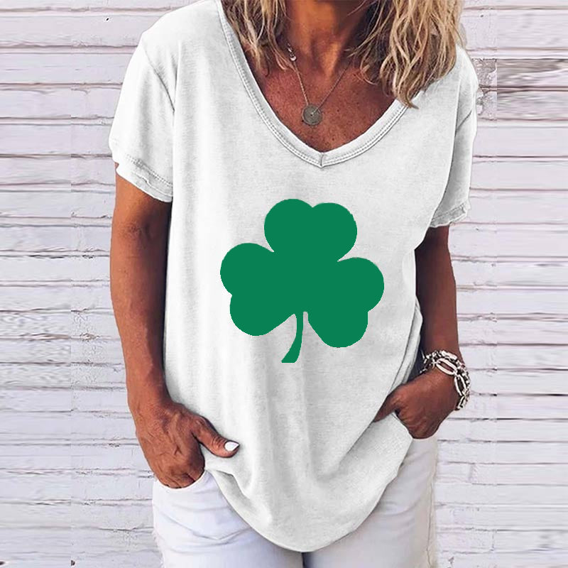 Women's Retro Heather Green Distressed Shamrock V Neck T Shirthirt
