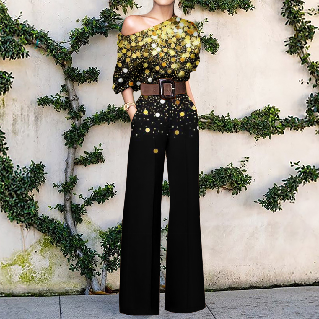Fashion Blue One Shoulder Holiday Casual Jumpsuit Women