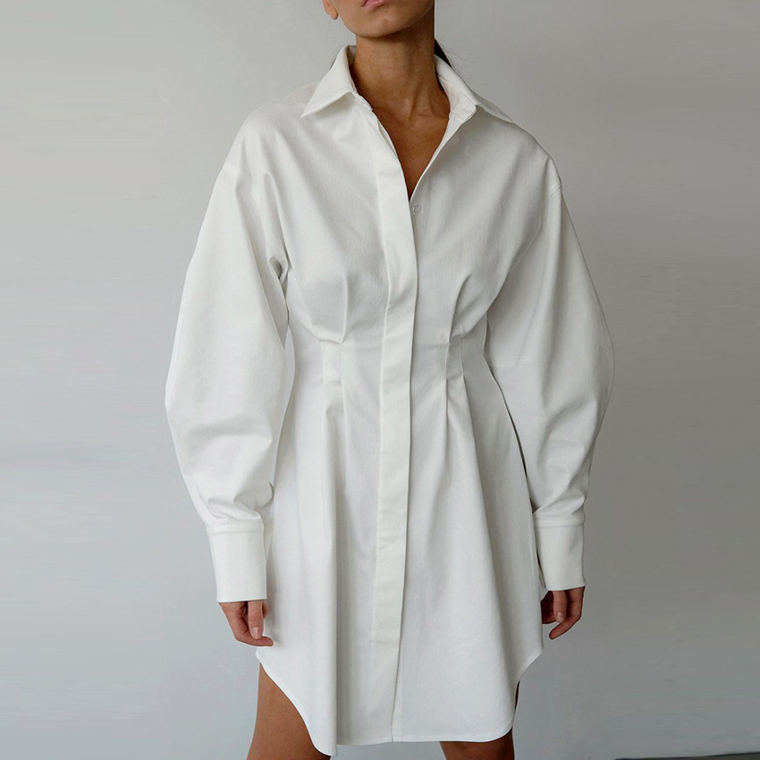 French style Waisted Temperament Slim Long sleeved Slim Retro Niche Shirt Dress
