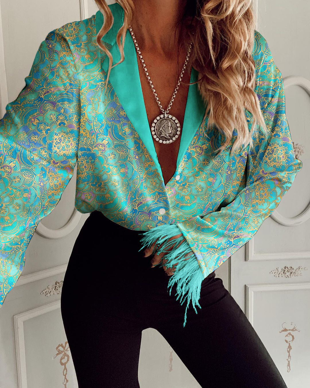 Women New Fashion Blue Casual Shirt Top