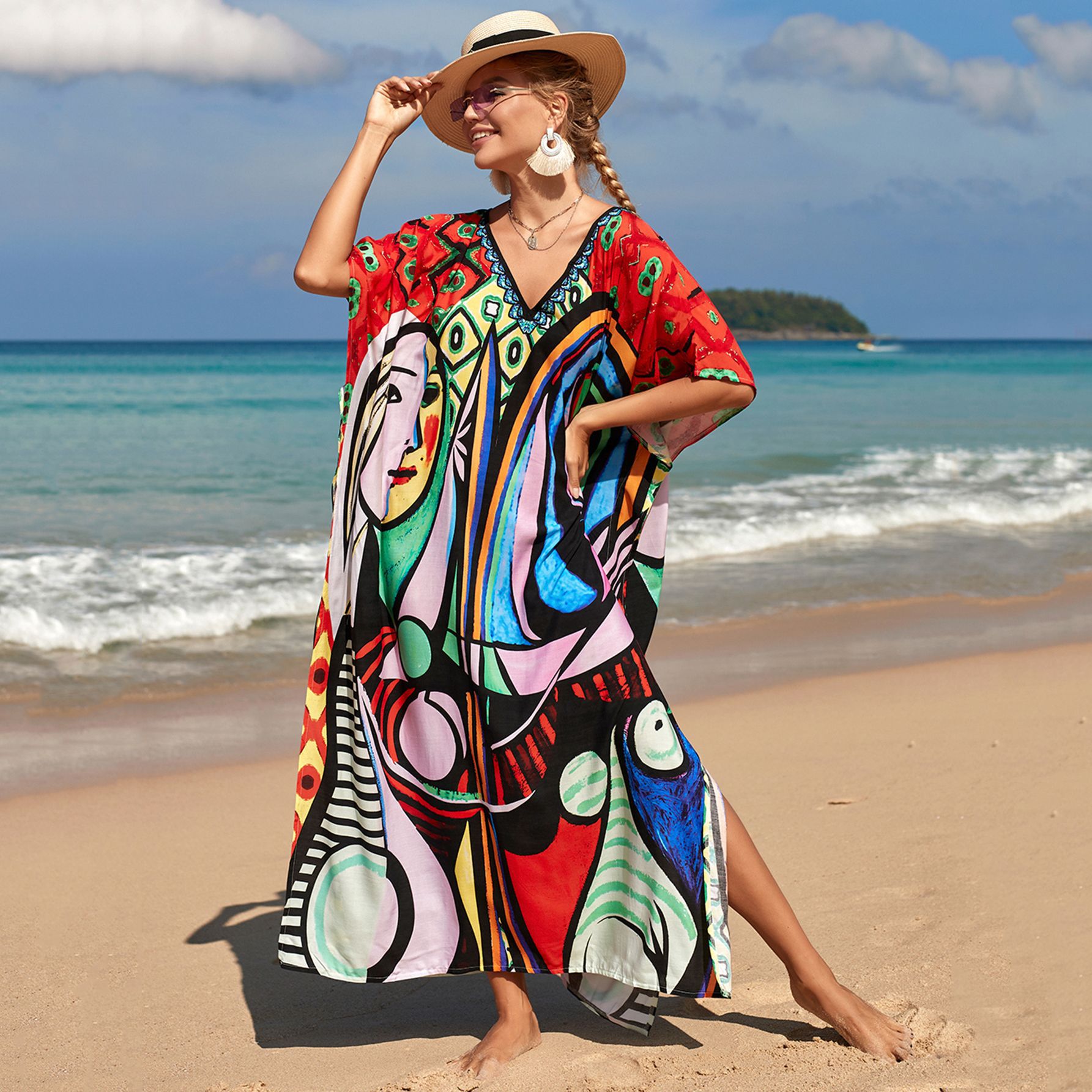 Women's Abstract Print Resort Beach Cover Up Dress