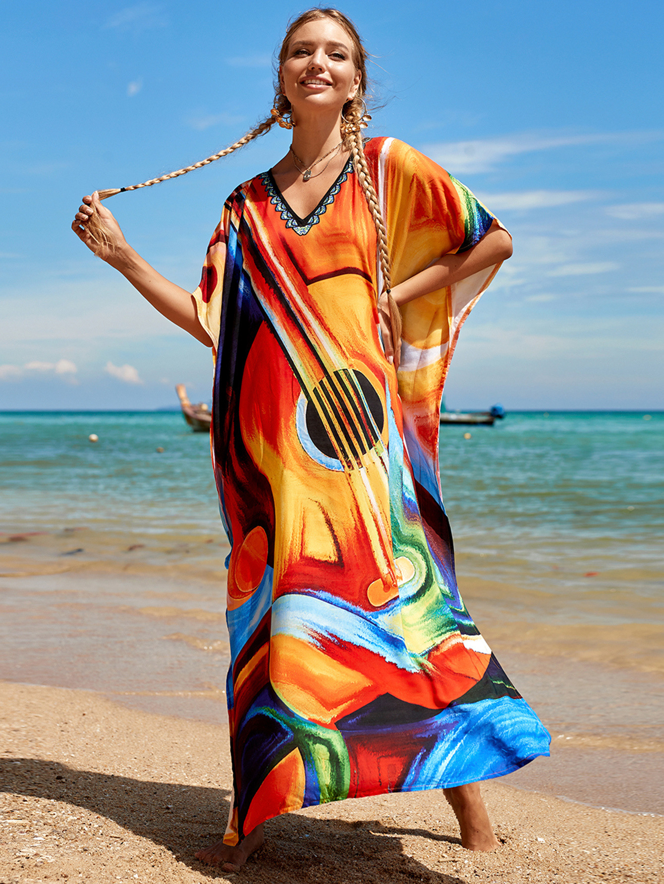 Women's Abstract Print Resort Beach Cover Up Dress