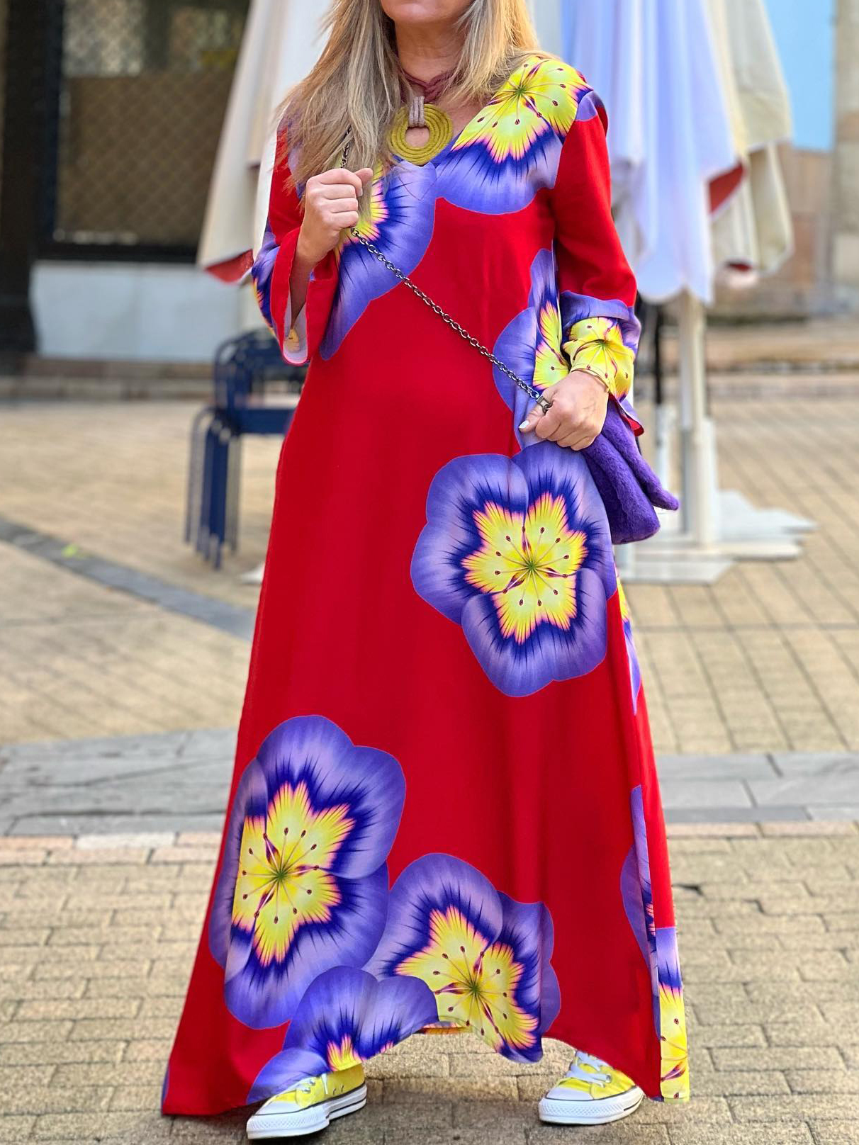 Casual Floral Print V neck Long sleeve Dress