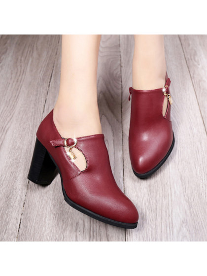 Plain  Chunky  High Heeled  Point Toe  Date Office Pumps