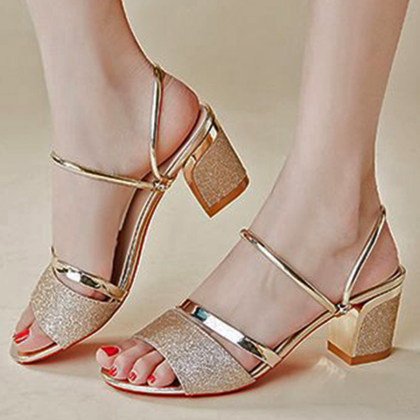 Plain  Chunky  High Heeled  Peep Toe  Casual Date Sandals