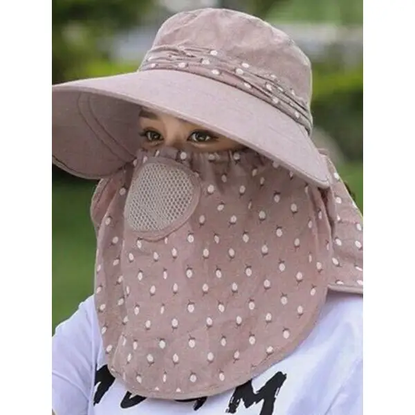 Visor Women Summer Shawl Cap Face Mask Cotton UV Protection Cap - Hubyinternation.com 
