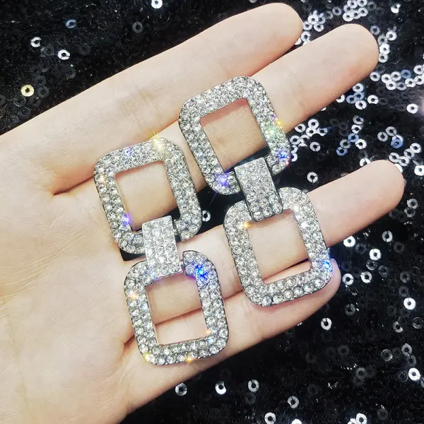 Exaggerated Diamond-filled Geometric Rectangular Personalized Earrings For Women, Korean Pendants, Elegant, Simple, Long Earrings. - Hubyinternation.com 