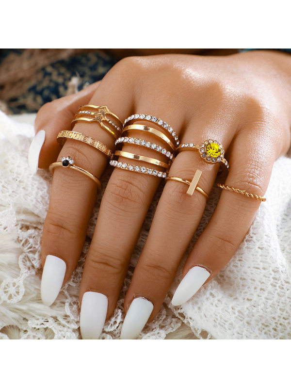Bohemian Yellow Zircon Twist Diamond Ring Set of 7 - Inkshe.com 
