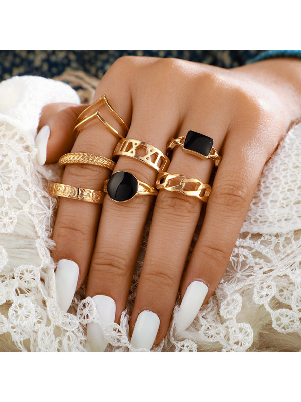 Personalized Hollow Black Dripping Ring Set - Inkshe.com 