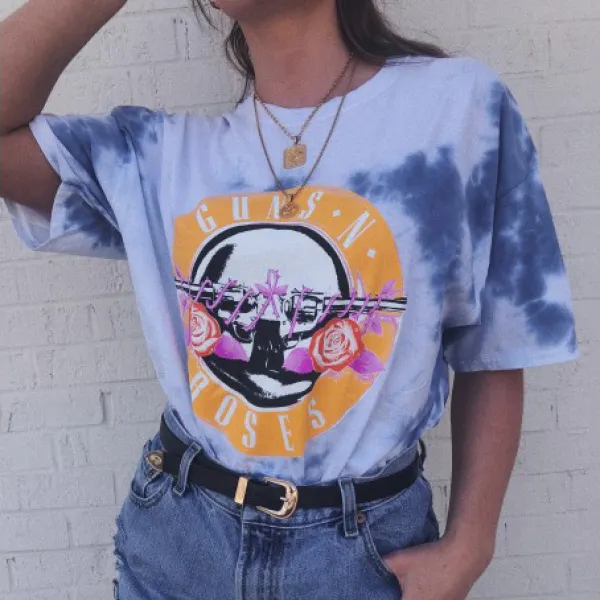 Round neck short sleeve tie-dye casual cotton tee - Leanarea.chimpone.com 