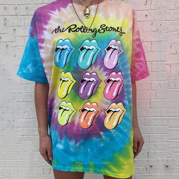 Round neck short sleeve tie-dye casual cotton tee - Leanarea.chimpone.com 