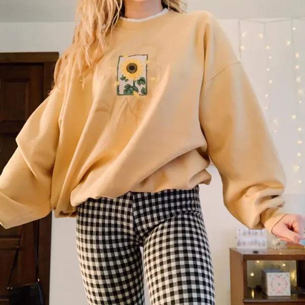 Fashion Women Long Sleeve Flower Printed Sweatshirt - Leanarea.chimpone.com 