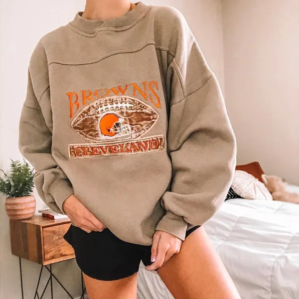 Women's Fashion Round Neck Embroidered Loose Sweatshirt - Leanarea.chimpone.com 