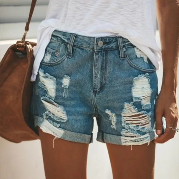 Fashion Casual Straight Foundation Washed Denim Shorts - Leanarea.chimpone.com 