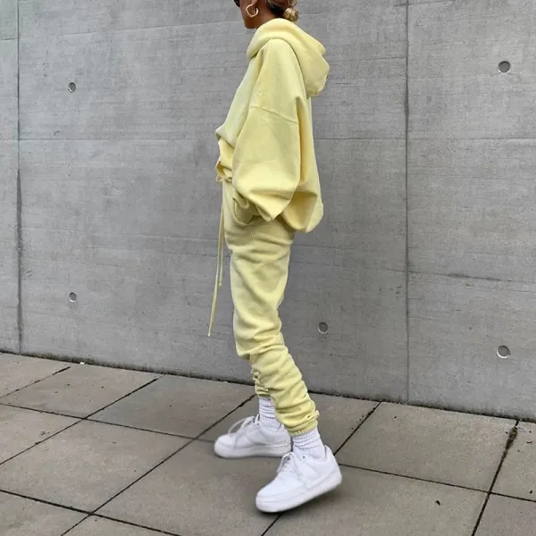 Casual Shoulder Sleeve Pure Color Loose Drawstring Hooded Suit - Leanarea.chimpone.com 
