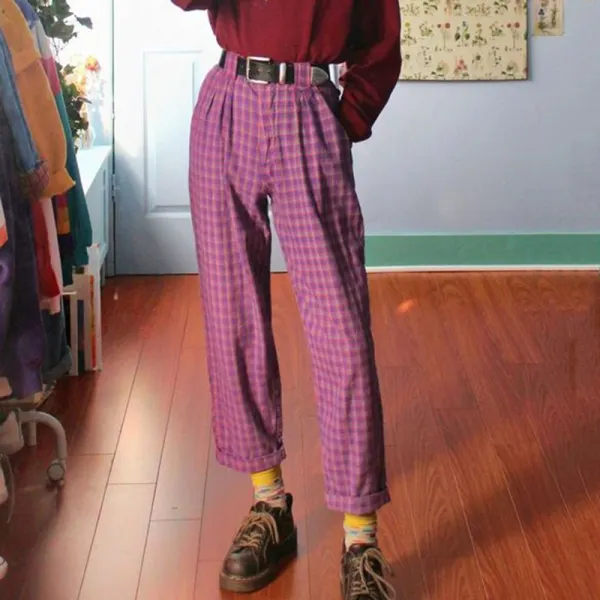 Women's Fashion Loose Plaid Trousers - Leanarea.chimpone.com 