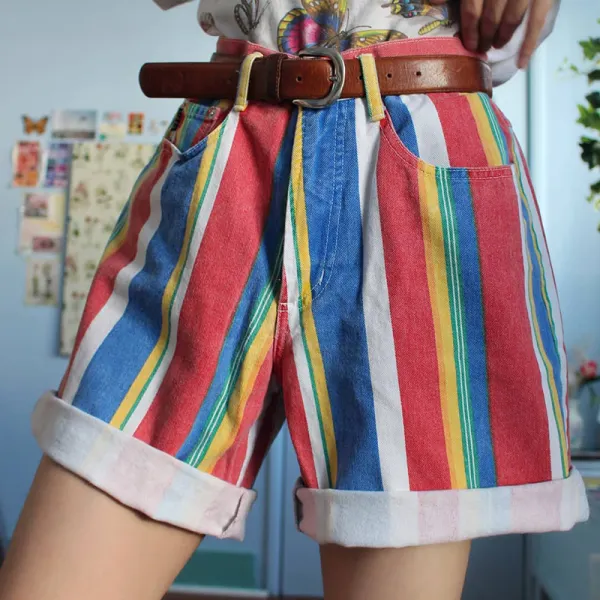 Old Fashion Colouring Striped Shorts - Leanarea.chimpone.com 