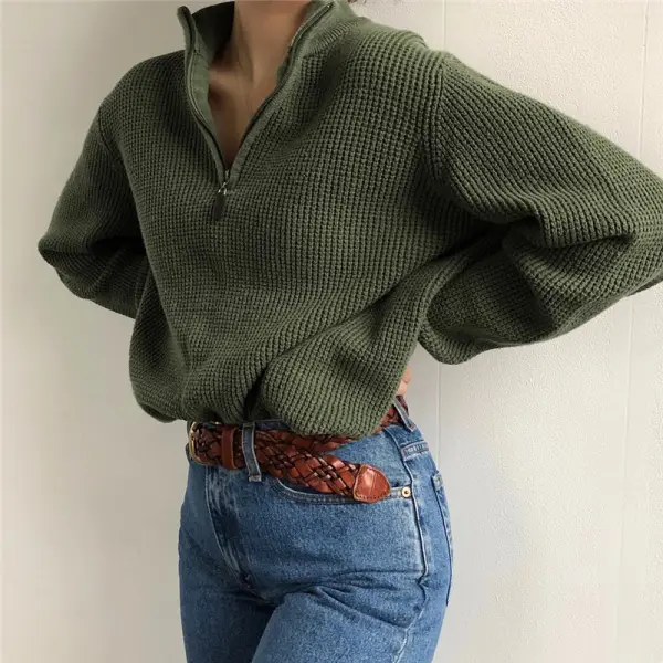 Solid Color Casual Loose Zipper Zipper Sweatshirt - Leanarea.chimpone.com 
