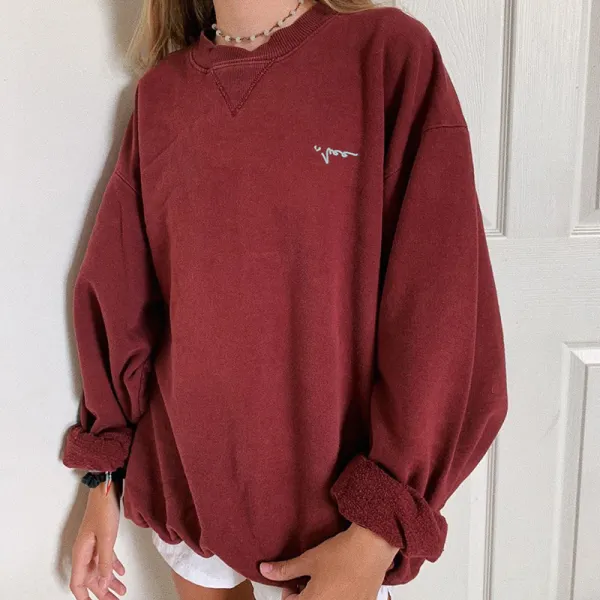 Casual Round Neck Shoulder Sleeve Loose Sweatshirt - Leanarea.chimpone.com 