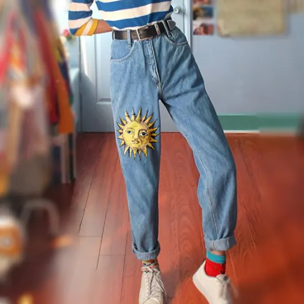 (New Year Sale🛒)Fashion Sun Cartoon Printed Jeans - Leanarea.chimpone.com 
