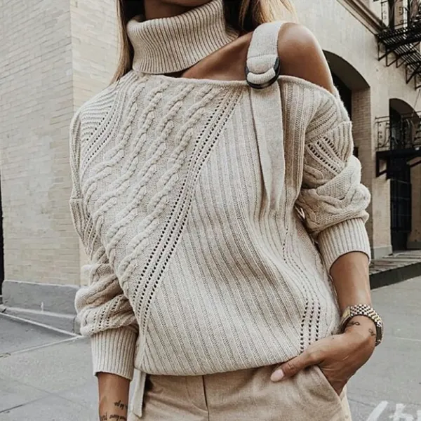 Casual Single Shoulder Collar Pure Color Sweater - Leanarea.chimpone.com 