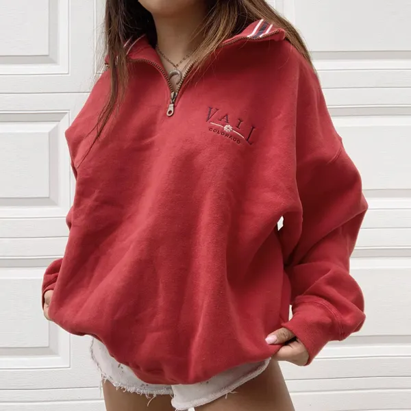 Womens Casual Standing Collar Loose Sweatshirt - Leanarea.chimpone.com 