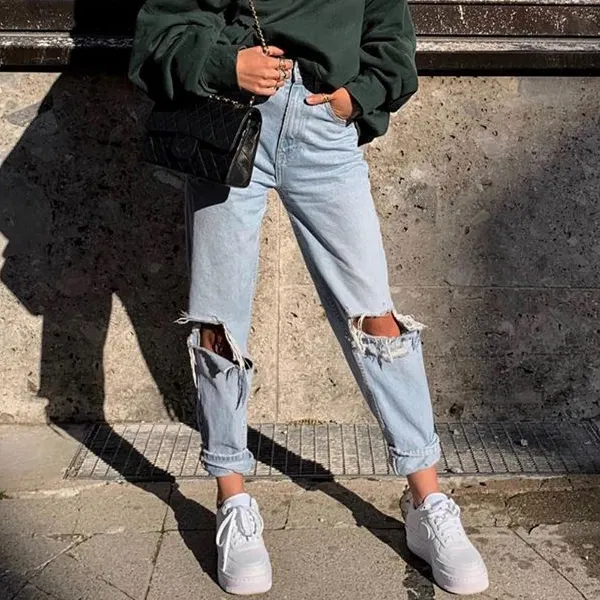 Casual solid color zipper pocket jeans - Leanarea.chimpone.com 