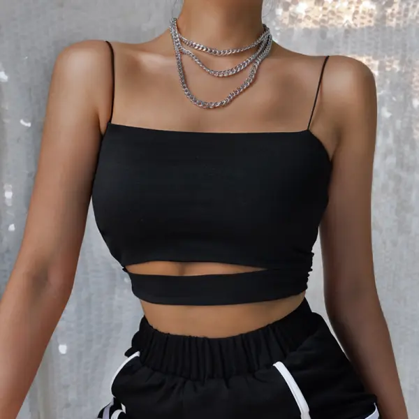 Sexy Hollow Solid Base Camisole Slim Cropped Women's Tank Tops and Camis Tube Tops Camisole 
