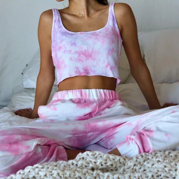 Pink Tie-dye Two Piece Set - Leanarea.chimpone.com 