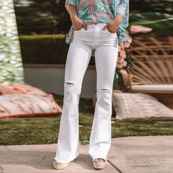 Solid Color Ripped Skinny Jeans - Leanarea.chimpone.com 