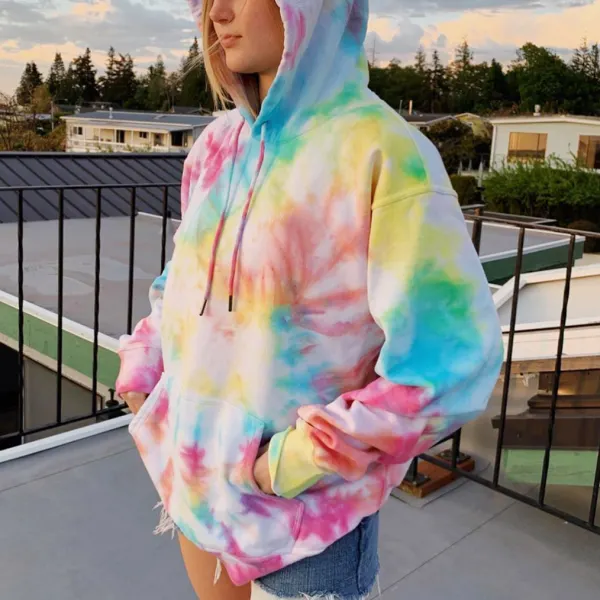 Casual tie-dyed printed cotton long-sleeved sweatshirt - Leanarea.chimpone.com 