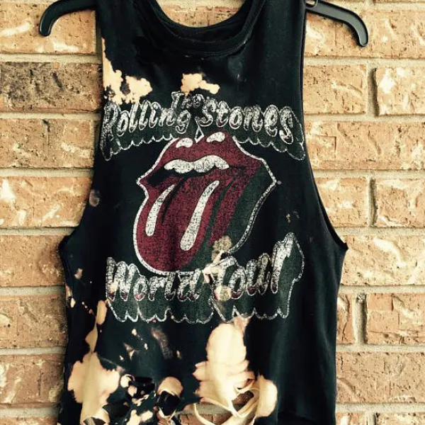 Casual Lip Print Sleeveless Hole Vest - Leanarea.chimpone.com 